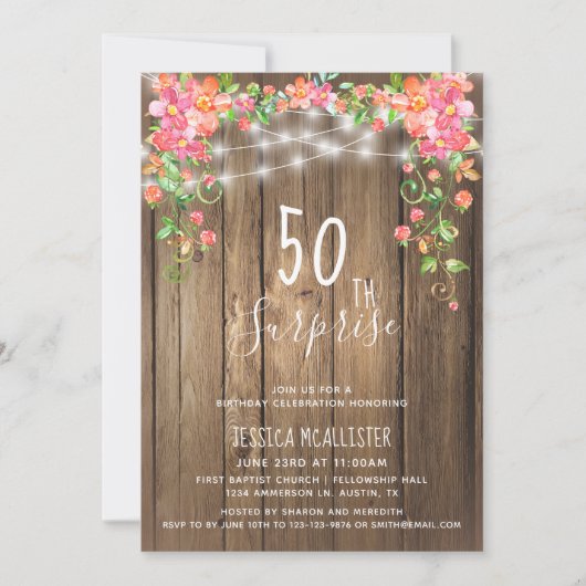 Invitation Rustique Floral Surprise 50e anniversaire Invitati (Devant)
