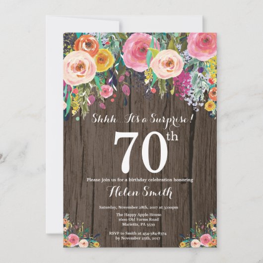 Invitation Rustique Floral Surprise 70e anniversaire Invitati (Devant)