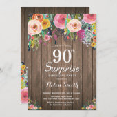 Invitation Rustique Floral Surprise 90e anniversaire Invitati (Devant / Derrière)