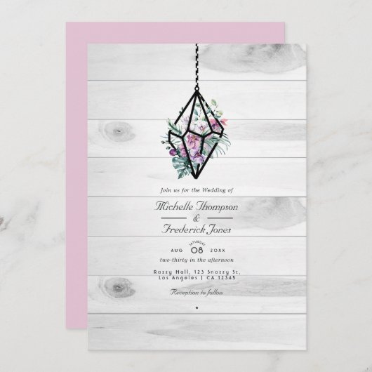 Invitation Rustique Floral Terrarium QR Code Jardin Mariage (Devant / Derrière)