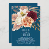 Invitation Rustique Floral Turquoise Mariage Réception Invita (Devant / Derrière)