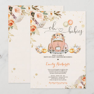 Invitation Rustique Floral Twin Citrouille Drive Par Baby sho