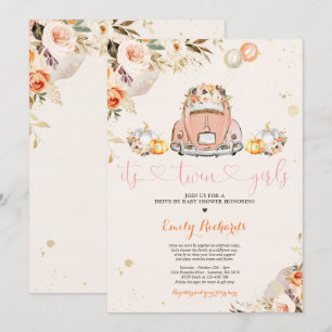 Invitation Rustique Floral Twin Citrouille Drive Par Baby sho