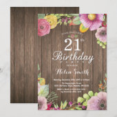 Invitation rustique florale pour les 21 ans des fe (Devant / Derrière)