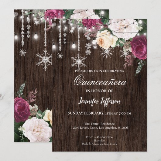Invitation Rustique Florale pour Quinceañera (Devant / Derrière)