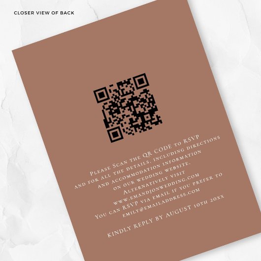 Invitation Rustique Florales en terre cuite QR Code Mariage B
