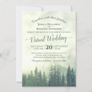 Invitation Rustique Foggy Green Pine Forest Mariage virtuel