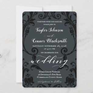 Invitation Rustique forgeron calligraphie noir Mariage damass