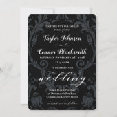 Invitation Rustique forgeron calligraphie noir Mariage damass (Devant)
