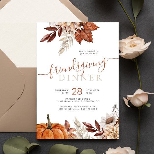 Invitation Rustique Friendsgiving botanique Thanksgiving dîne