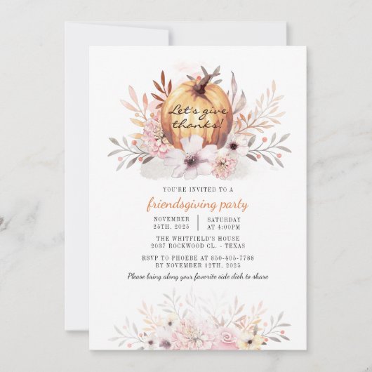 Invitation Rustique Friendsgiving Floral Fall Feuilles Citrou (Devant)