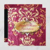 Invitation rustique fuchsia or mariage damassé (Devant / Derrière)