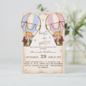 Invitation Rustique Garçon ou fille rose bleu ours sexe révél (Debout devant)