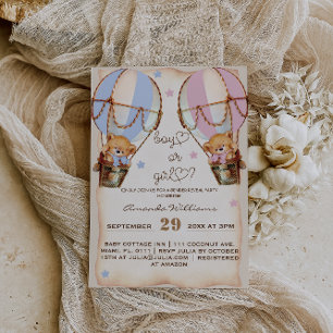 Invitation Rustique Garçon ou fille rose bleu ours sexe révél