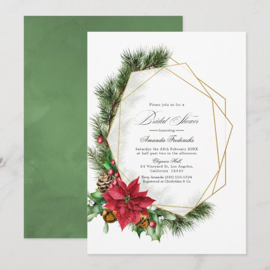 Invitation Rustique géométrique Poinsettia Fête des mariées d (Devant / Derrière)