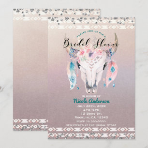 Invitation Rustique Glam Bohème Fleur Crâne de Vache Mariage