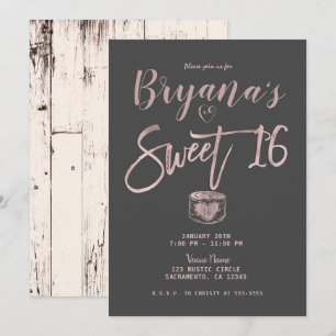 Invitation Rustique Glam Rose Gold Rose Pâle Gris Fête Douce