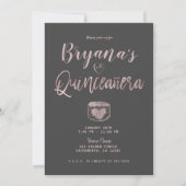 Invitation Rustique Glam Rose or rose gris 15 Quinceañera (Devant)