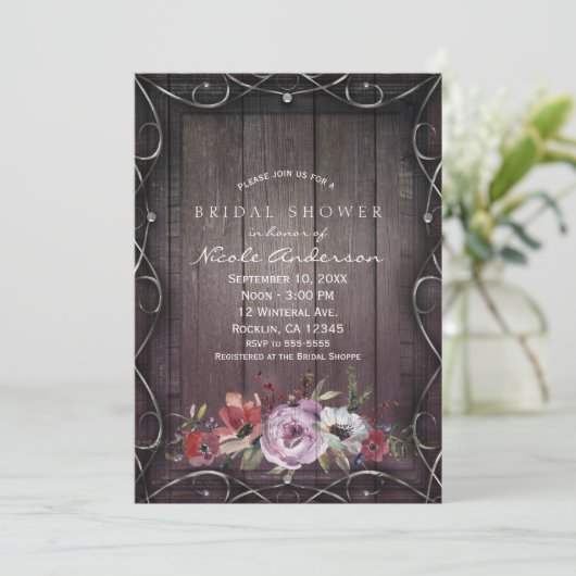 Invitation Rustique Glamor Grange Bois fleuris et Floral Brid (Debout devant)