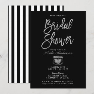 Invitation Rustique Glamour Chic Argent et Rayures Baby Showe
