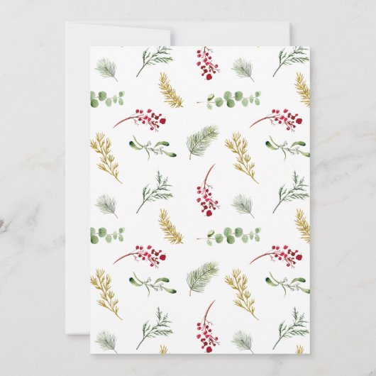 Invitation Rustique Gold Winter Greenery Fête de Vacances (Dos)