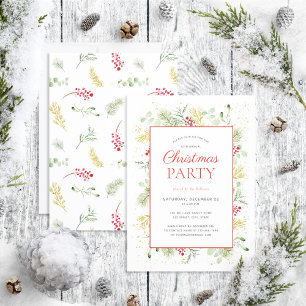 Invitation Rustique Gold Winter Greenery Fête de Vacances