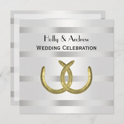 Invitation Rustique Golden Horseshoe Silver Wht Mariage (Devant / Derrière)