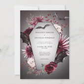 Invitation Rustique Gothique Noir Bourgogne Halloween Deux Cô (Devant)