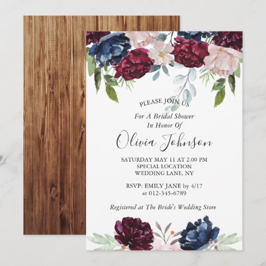 Invitation Rustique Grange Bois Bourgogne Fête des mariées Fl (Devant / Derrière)