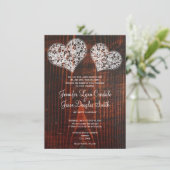 Invitation Rustique Grange Bois Dentelle Coeurs Mariage Invit (Debout devant)