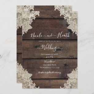 Invitation Rustique Grange Bois & dentelle Romantique Mariage