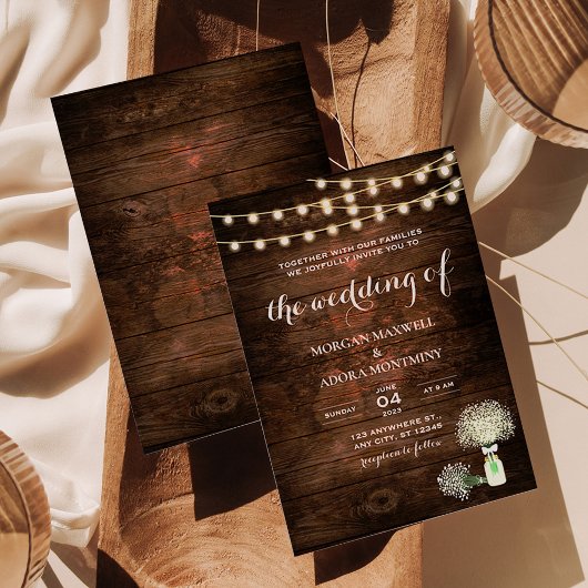 Invitation Rustique Grange bois Mason Jar String Mariage
