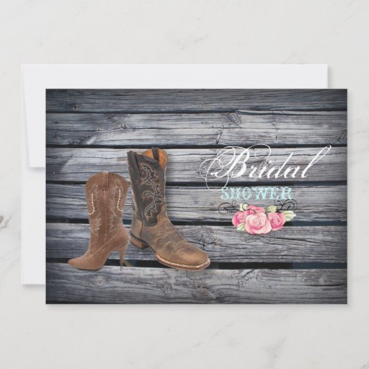 Invitation Rustique Grange Bois Occidental Cowboy douche nupt (Devant)