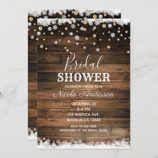 Invitation Rustique Grange Bois Or Argent Fête des mariées d' (Devant / Derrière)
