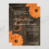 Invitation Rustique Grange Bois Orange Daisy Mariage Invitati (Devant / Derrière)