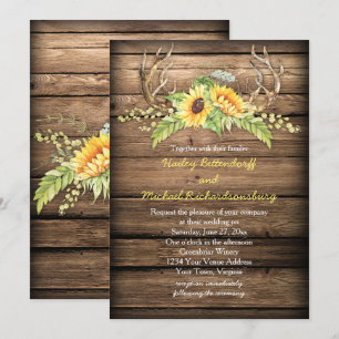 Invitation Rustique Grange Bois Tournesols Antlers Mariage