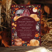 Invitation Rustique Grange Bourgogne Automne Lanterne Florale