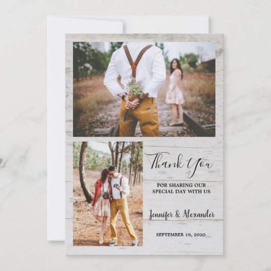 Invitation rustique grange de pays Merci photo mariage (Devant)