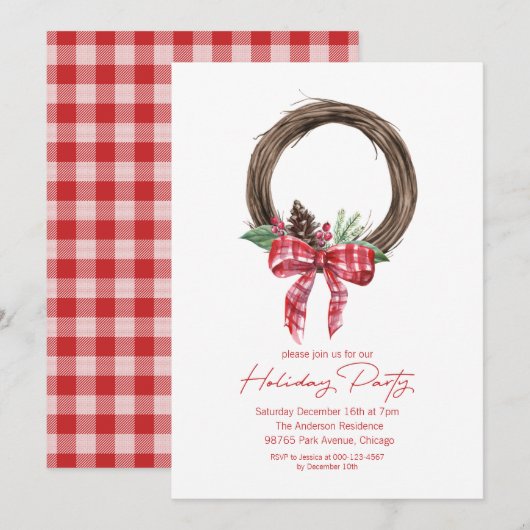Invitation Rustique Grapevine Wreath Fête (Devant / Derrière)