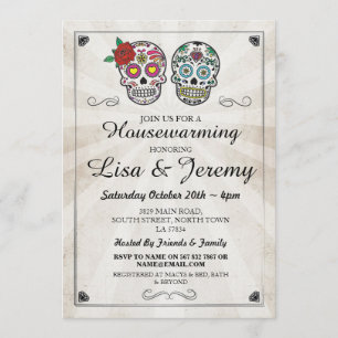 Invitation rustique Halloween de crânes de sucre