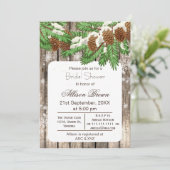 Invitation Rustique hiver cônes de pin sylvestre Douche nupti (Debout devant)