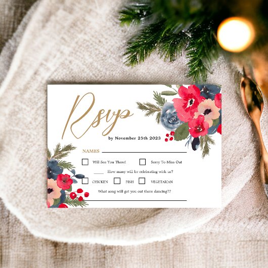 Invitation Rustique hiver Floral Aquarelle Mariage rsvp