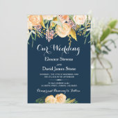 Invitation Rustique hiver marine bleu pêche mariage floral de (Debout devant)