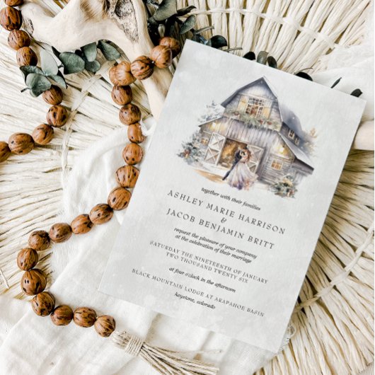 Invitation Rustique hiver Noël Mariage de grange