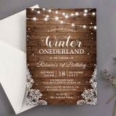 Invitation Rustique hiver ONE derland dentelle bébé premier a
