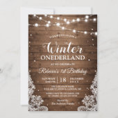 Invitation Rustique hiver ONE derland dentelle bébé premier a (Devant)