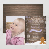 Invitation Rustique hiver Onederland 1er anniversaire Invitat (Devant / Derrière)