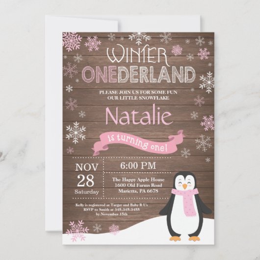 Invitation Rustique hiver Onederland 1er anniversaire Invitat (Devant)