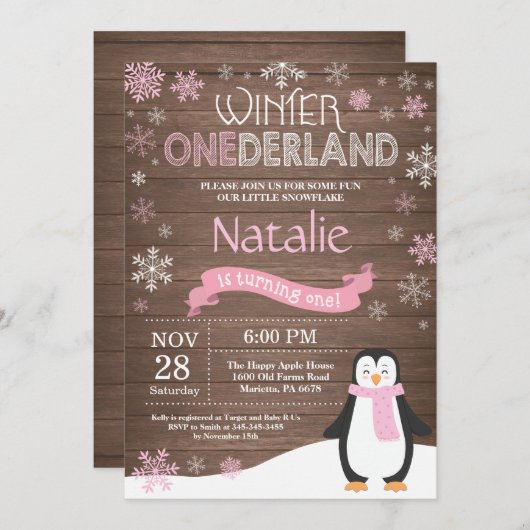 Invitation Rustique hiver Onederland 1er anniversaire Invitat (Devant / Derrière)