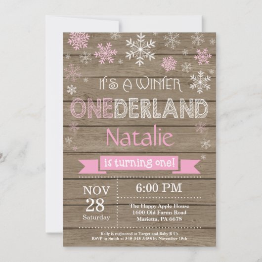 Invitation Rustique hiver Onederland 1er anniversaire Invitat (Devant)